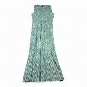 Lands' End Green & White Geometric Maxi Dress